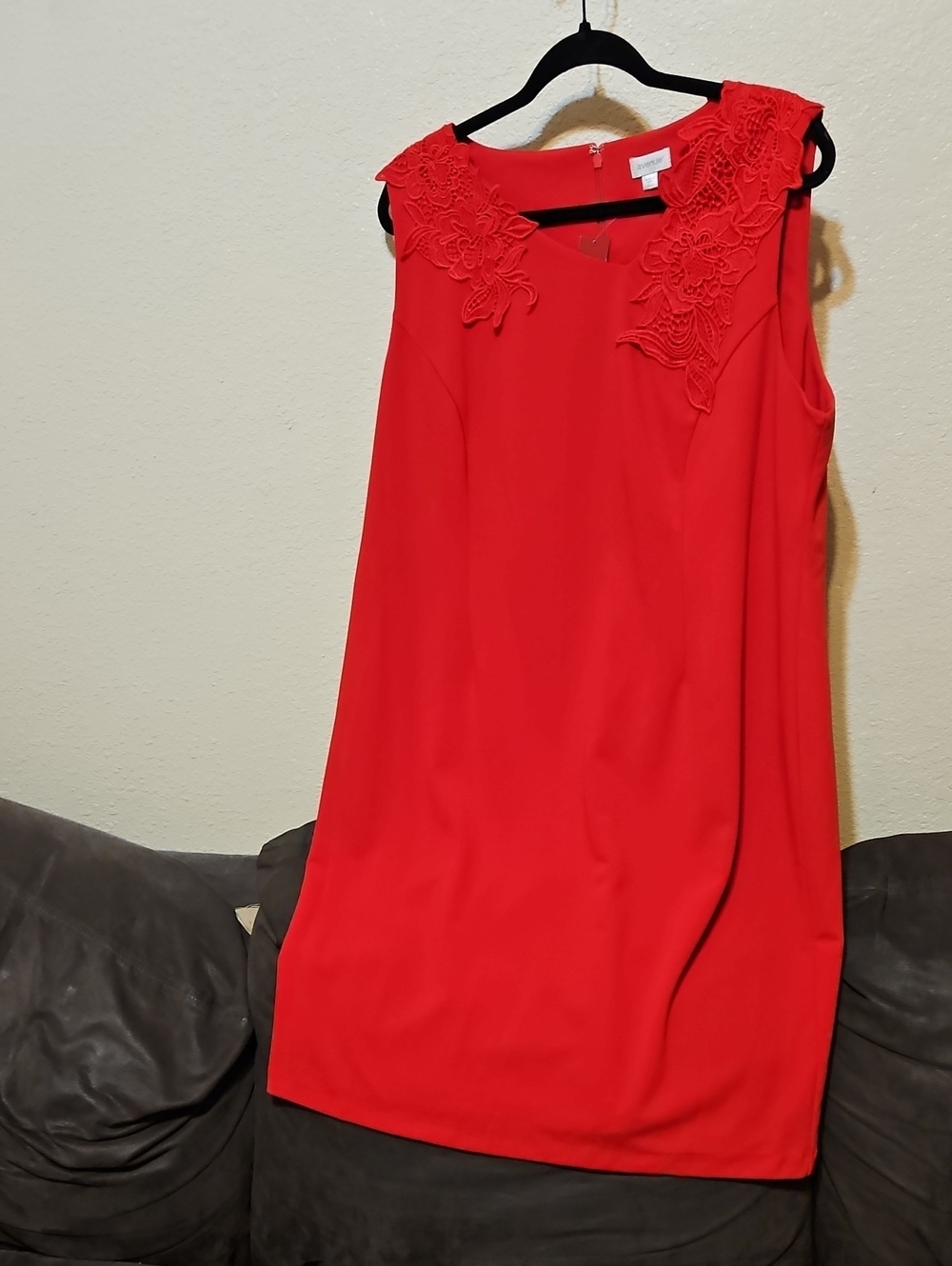 Avenue Red Sleeveless Midi Dress with Lace Detail